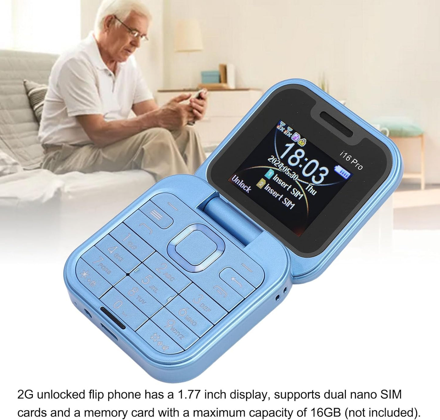 Teléfono plegable con doble pantalla i16 Pro azul