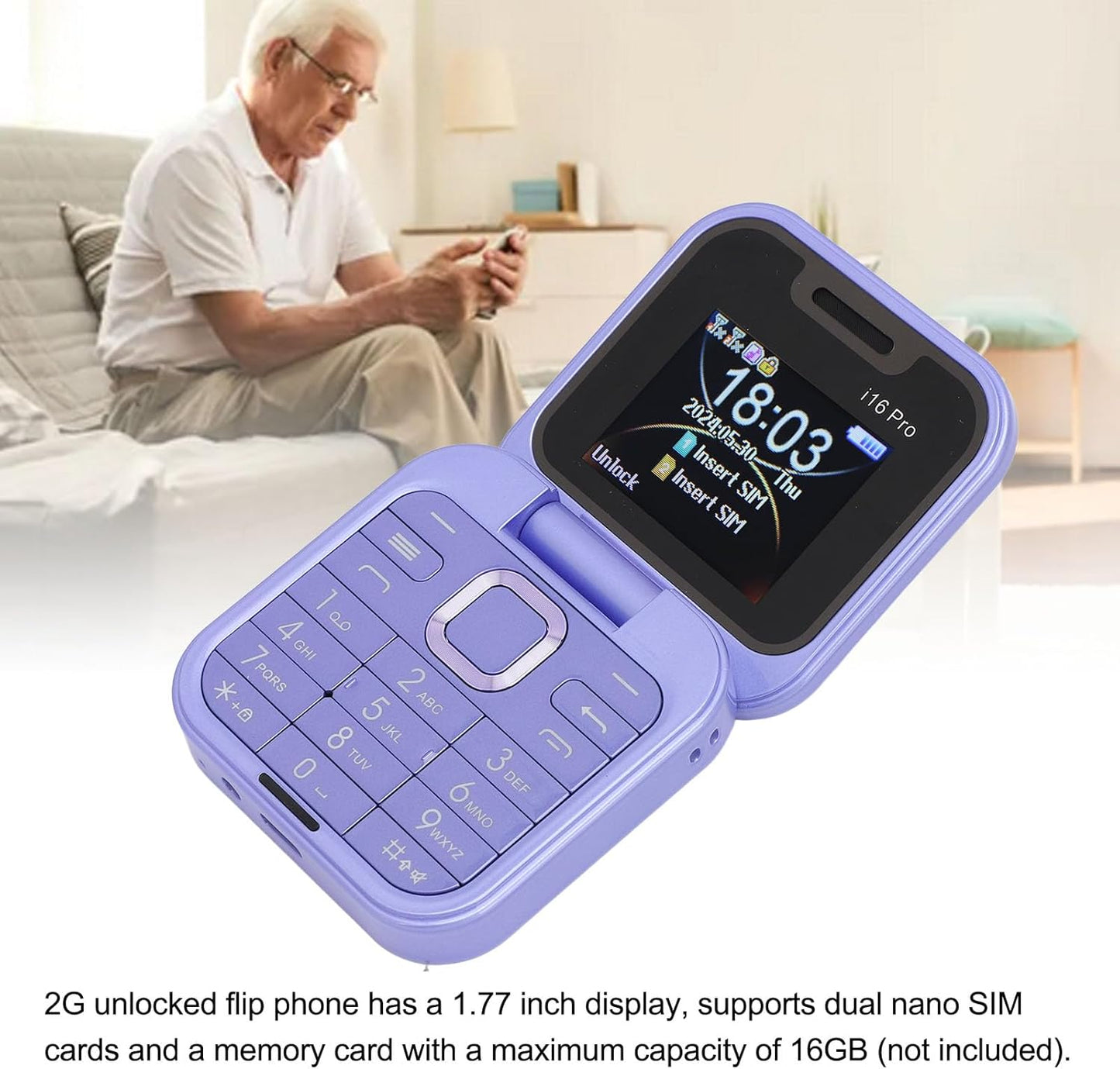 Teléfono plegable con doble pantalla i16 Pro morada